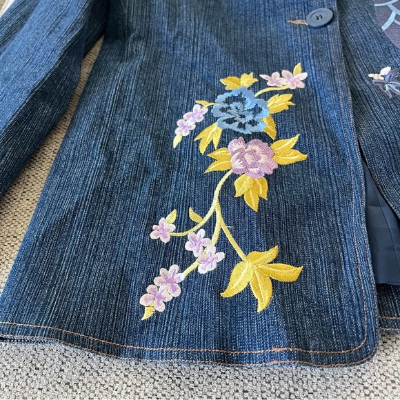 Pamela McCoy Blue Floral Embroidered Button Front Blazer Jacket Women's Size S - Picture 3 of 8